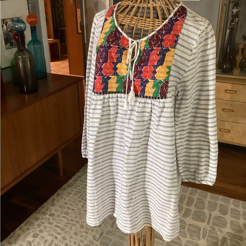 J. Crew Multicolor Embroidered Striped Tunic